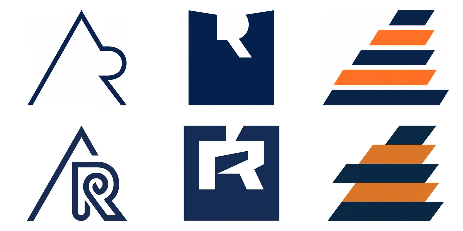 Two rows of art-directed roofing marks: GPT Image 2 on top and Nano Banana 2 below, each showing a continuous-line R, a negative-space R and a shingle pattern