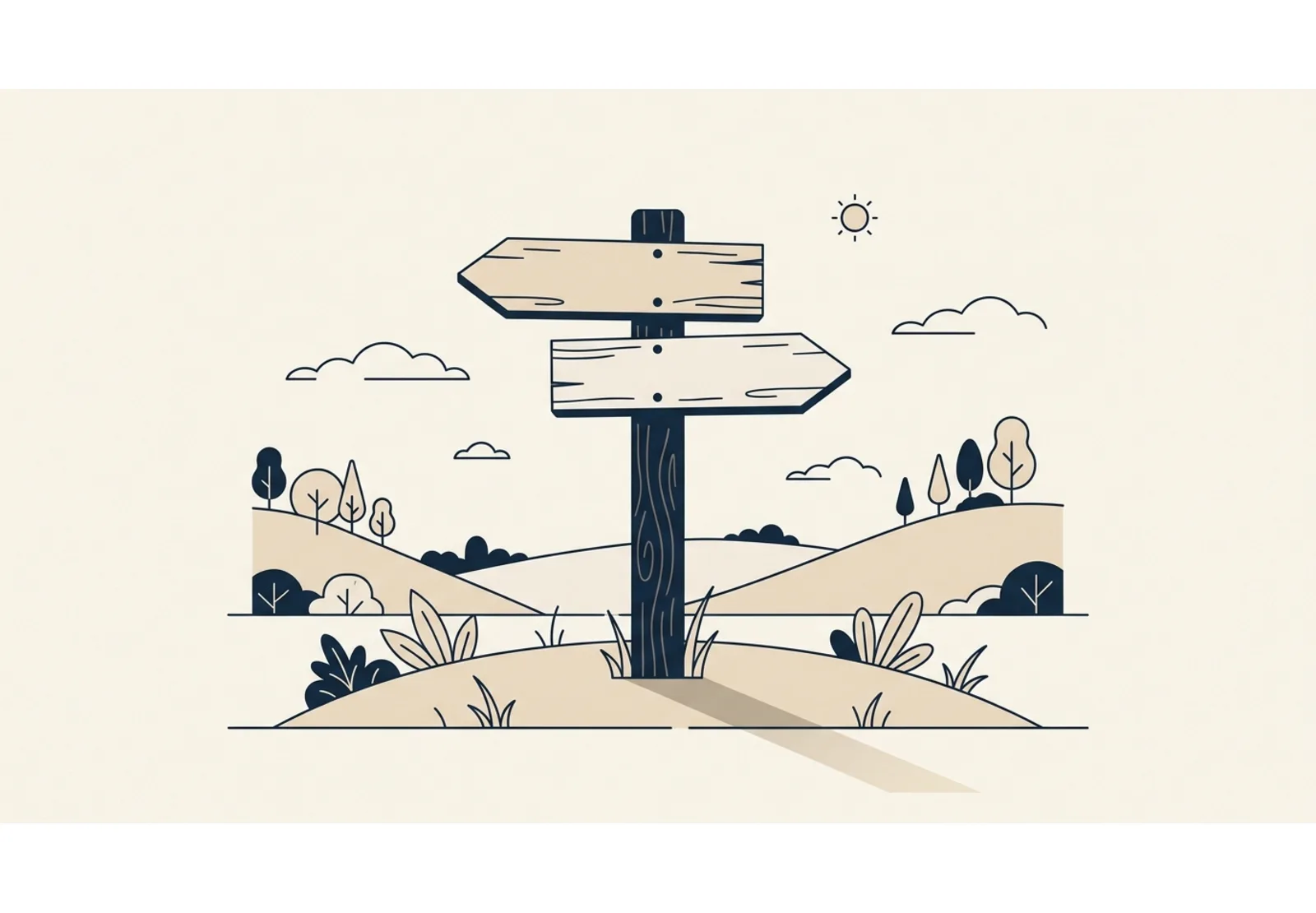 Illustration of a wooden signpost with two arrows pointing in opposite directions