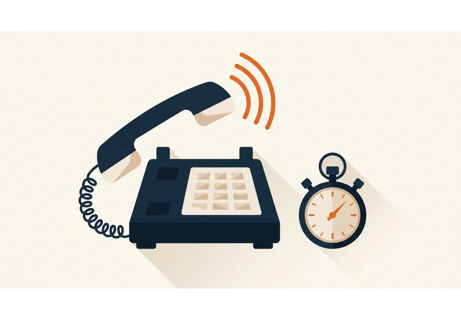 Illustration of a ringing telephone next to a stopwatch, showing time being metered