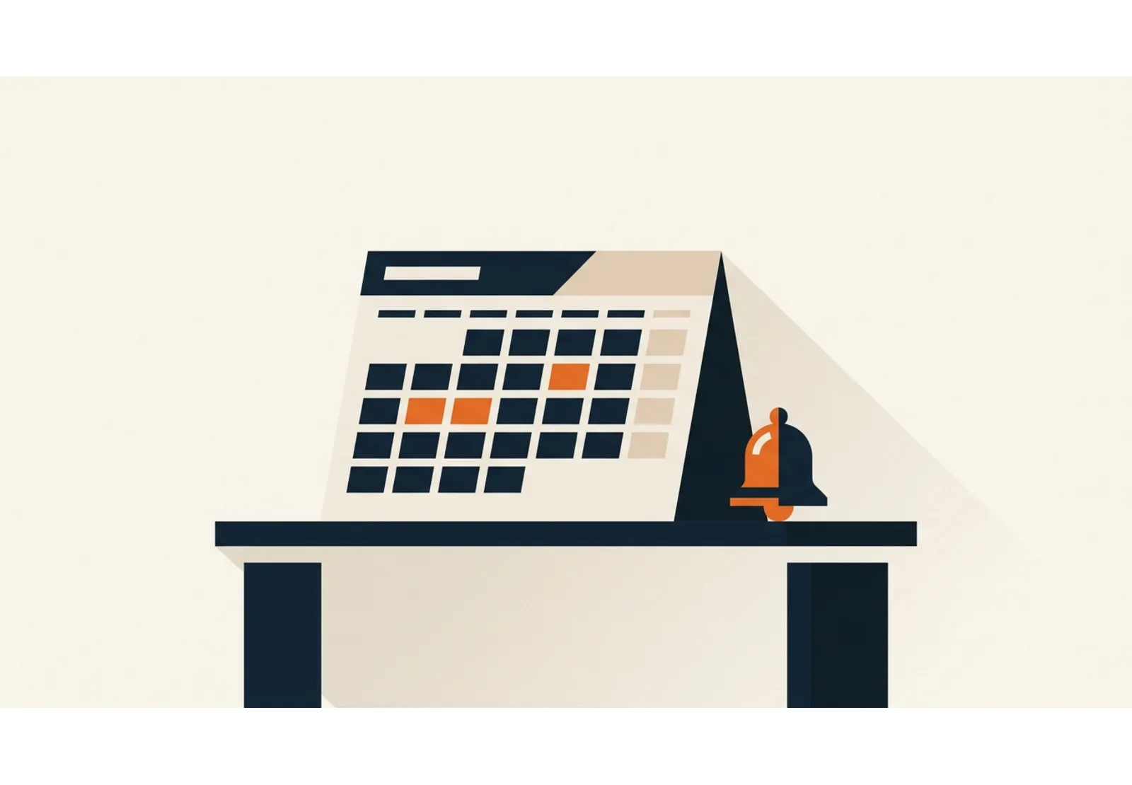 Illustration of a desk calendar with several booked slots highlighted and a small bell beside it