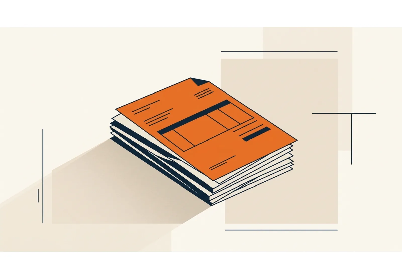 Illustration of a stack of invoices with the top sheet highlighted in orange