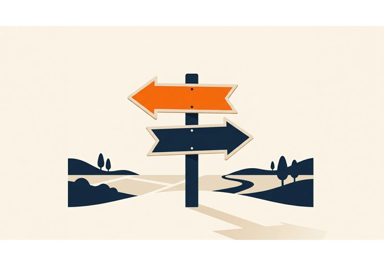 Illustration of a signpost with two arrows pointing in opposite directions, one highlighted in orange
