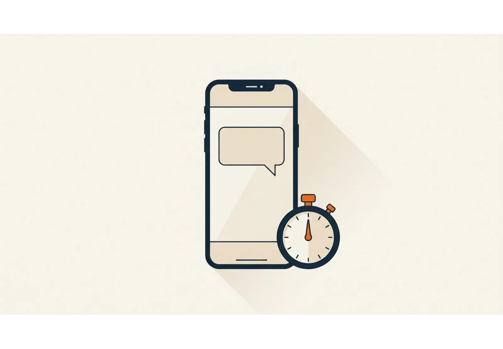 Illustration of a smartphone showing a reply bubble, with a stopwatch beside it