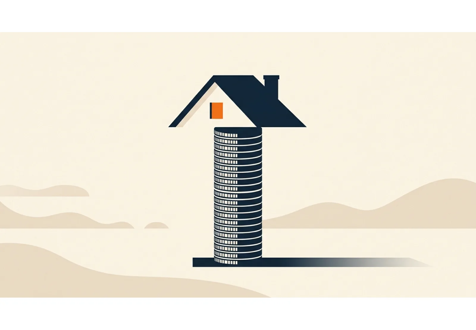 Illustration of a house roof shape balanced on top of a stack of coins