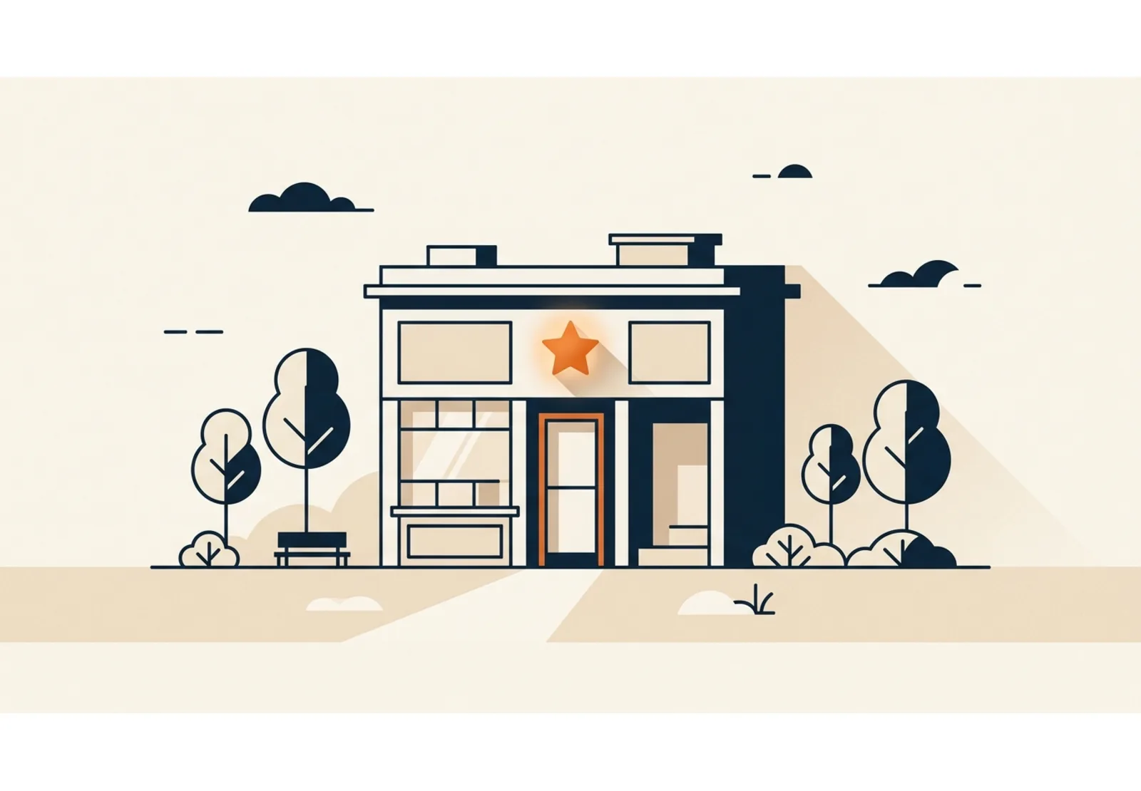 Illustration of a small storefront with a single star icon above the door
