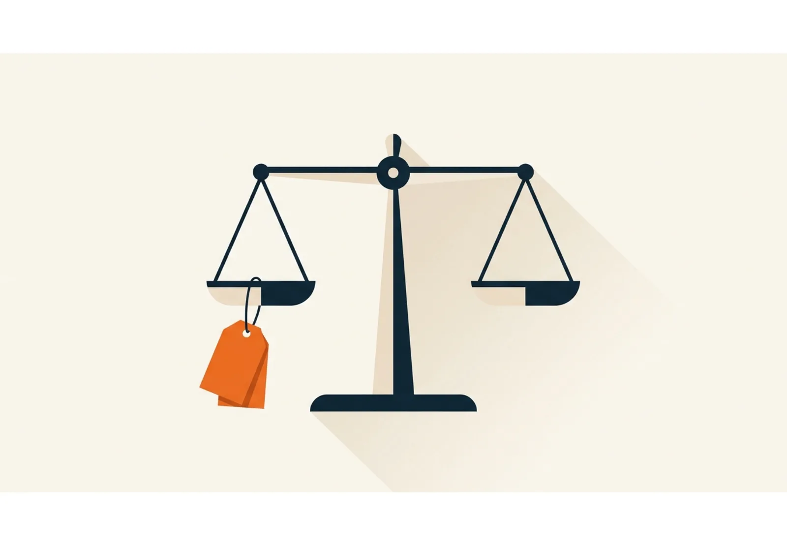 Illustration of a set of balance scales with an orange price tag hanging from one pan