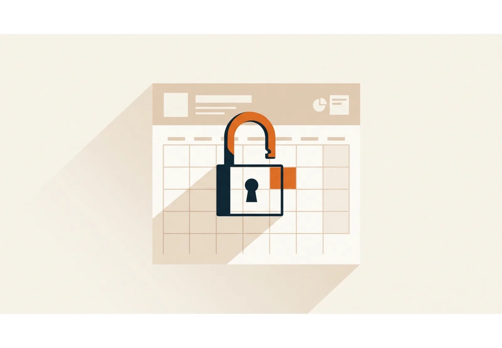 Illustration of an open padlock resting unlocked on a calendar page