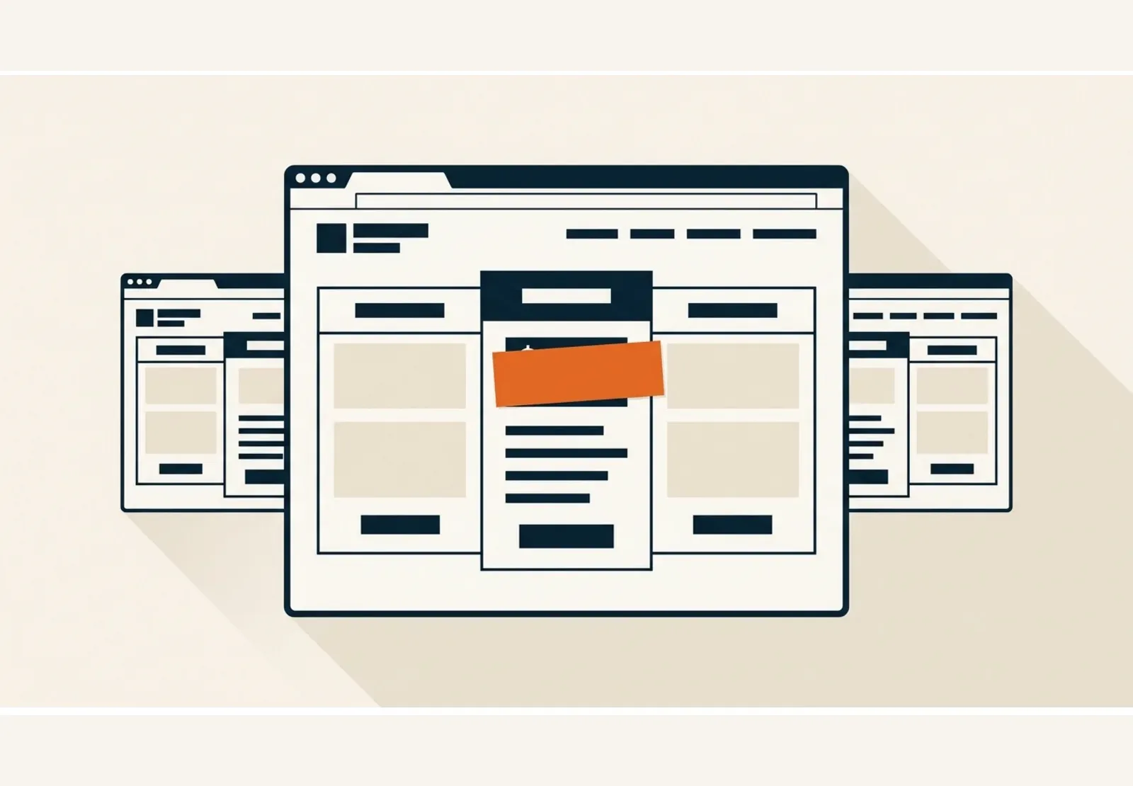 Illustration of a browser window showing a pricing card with the price covered by a blank orange tag