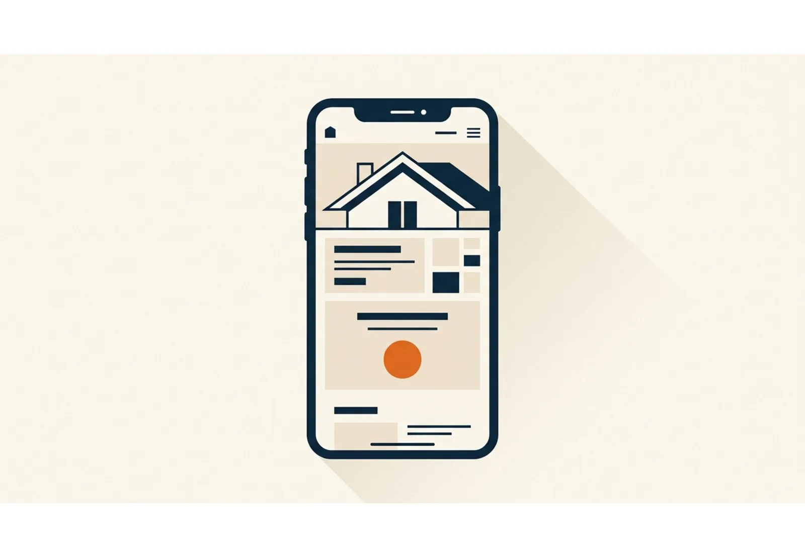 Illustration of a smartphone showing a web page with a house roof outline and one orange call button