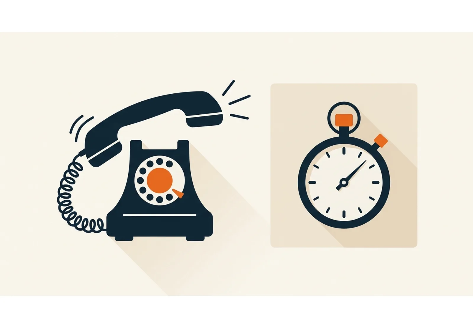 Illustration of a ringing telephone beside a stopwatch