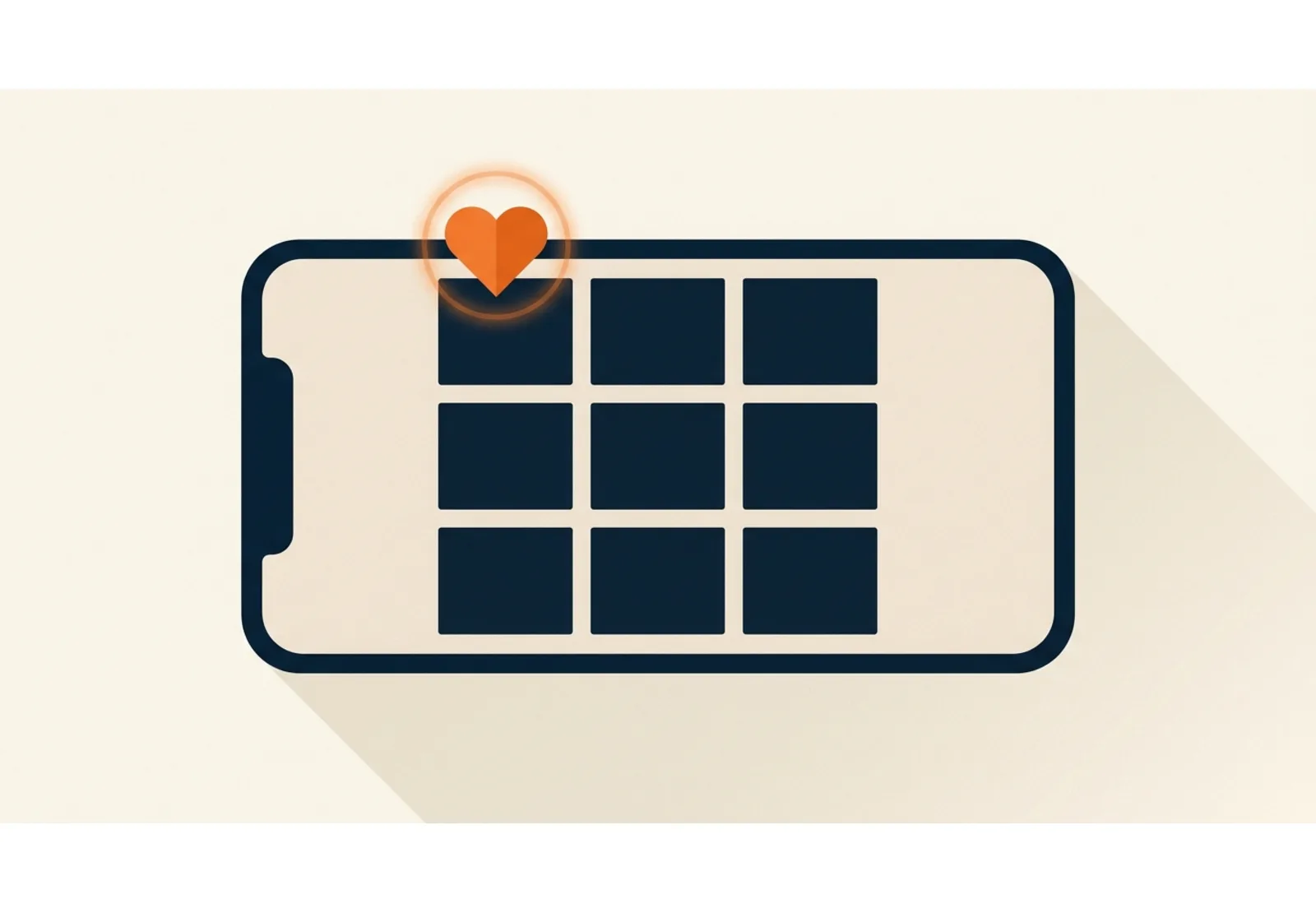 Illustration of a phone displaying a simple grid of three photo posts with a small price tag beside it