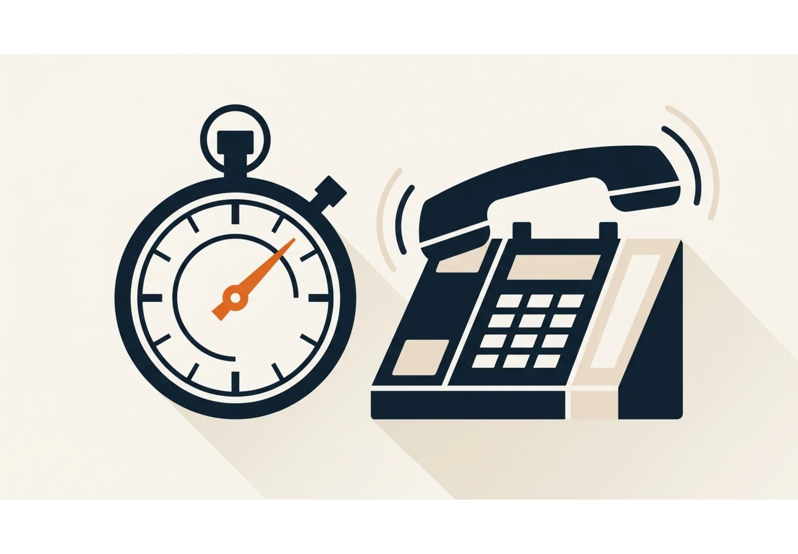 Illustration of a stopwatch beside a ringing telephone, with the stopwatch hand painted orange
