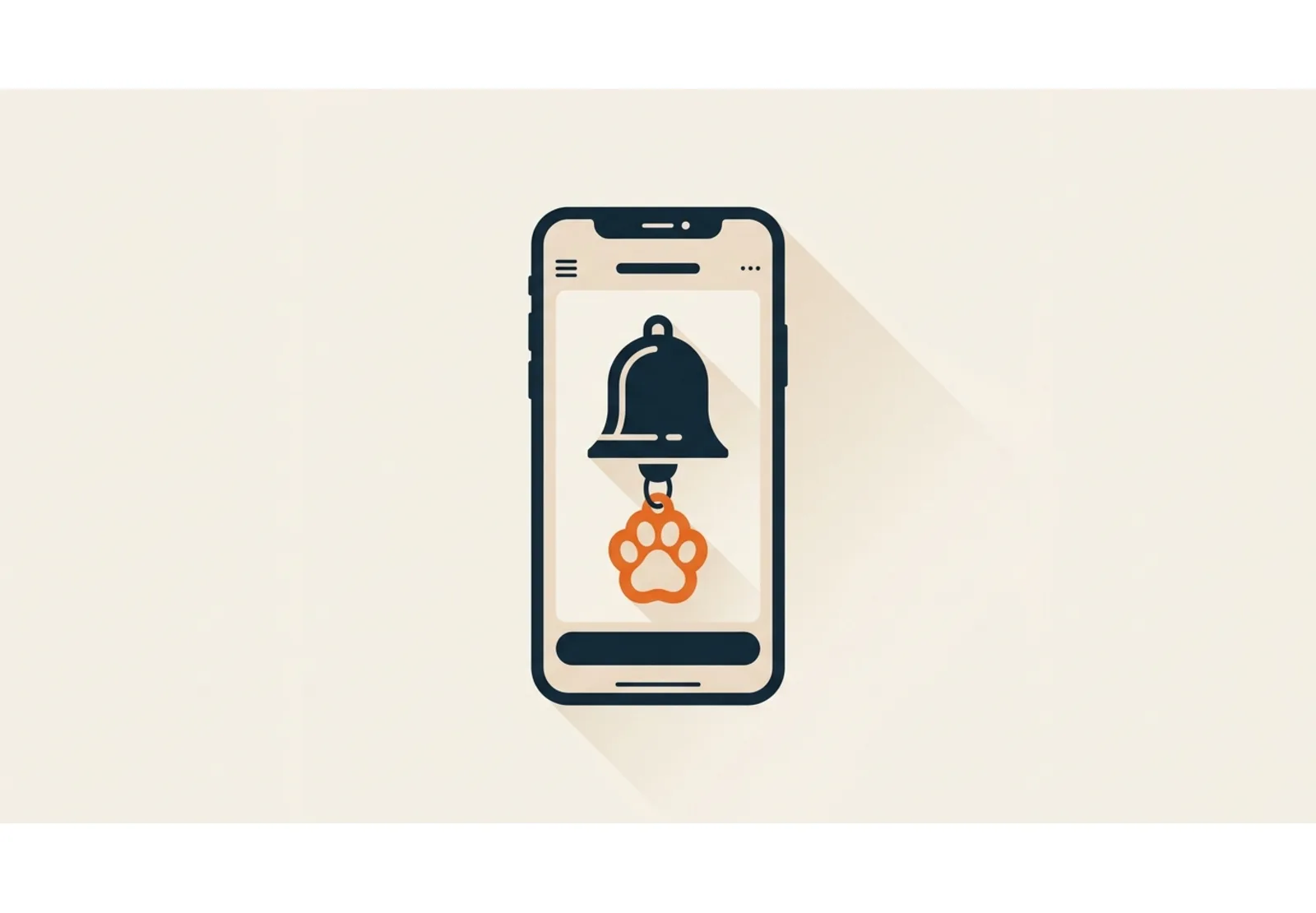 Illustration of a smartphone showing a reminder bell notification with a paw-shaped tag hanging from it