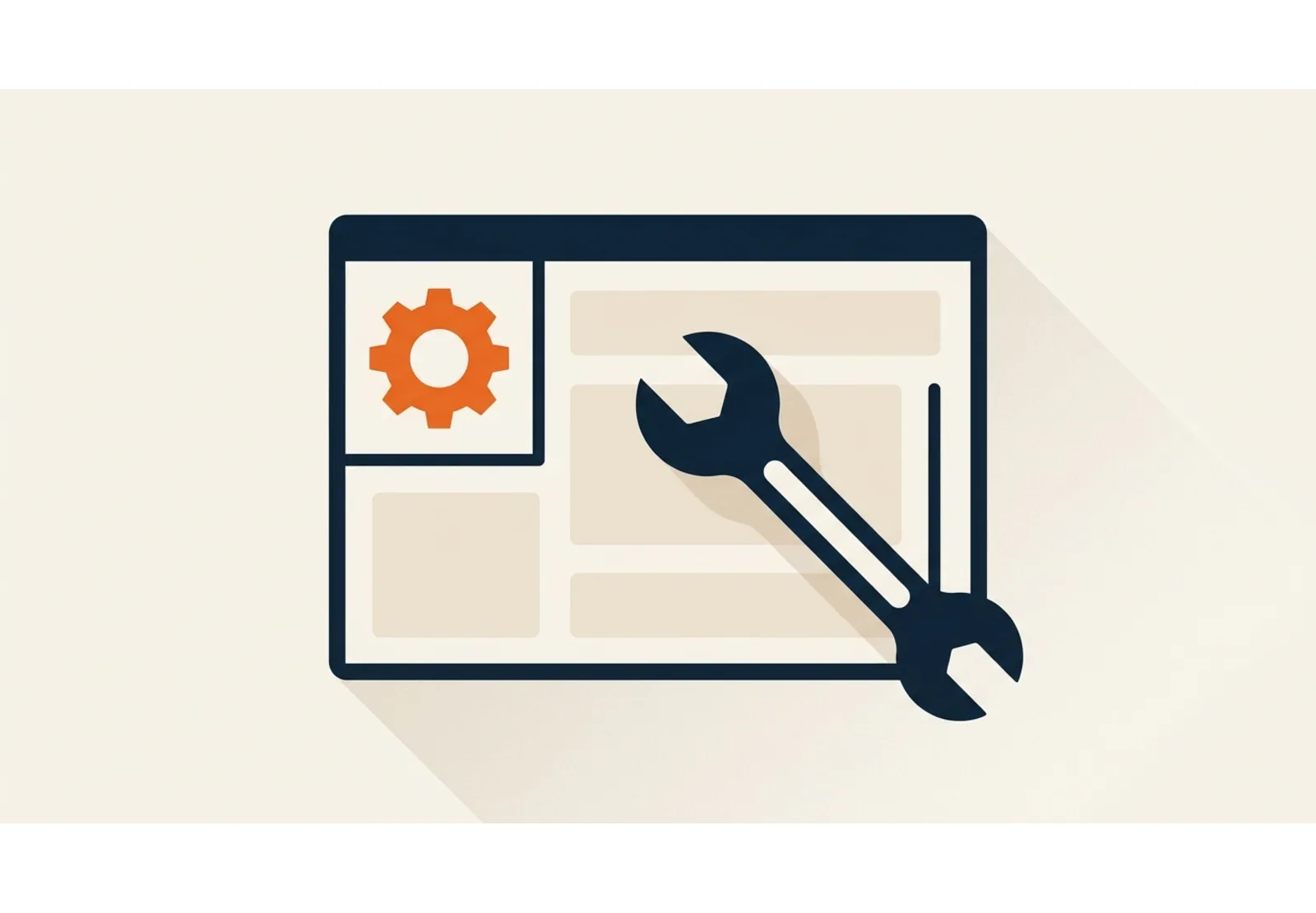 Illustration of a wrench resting on a browser window shape