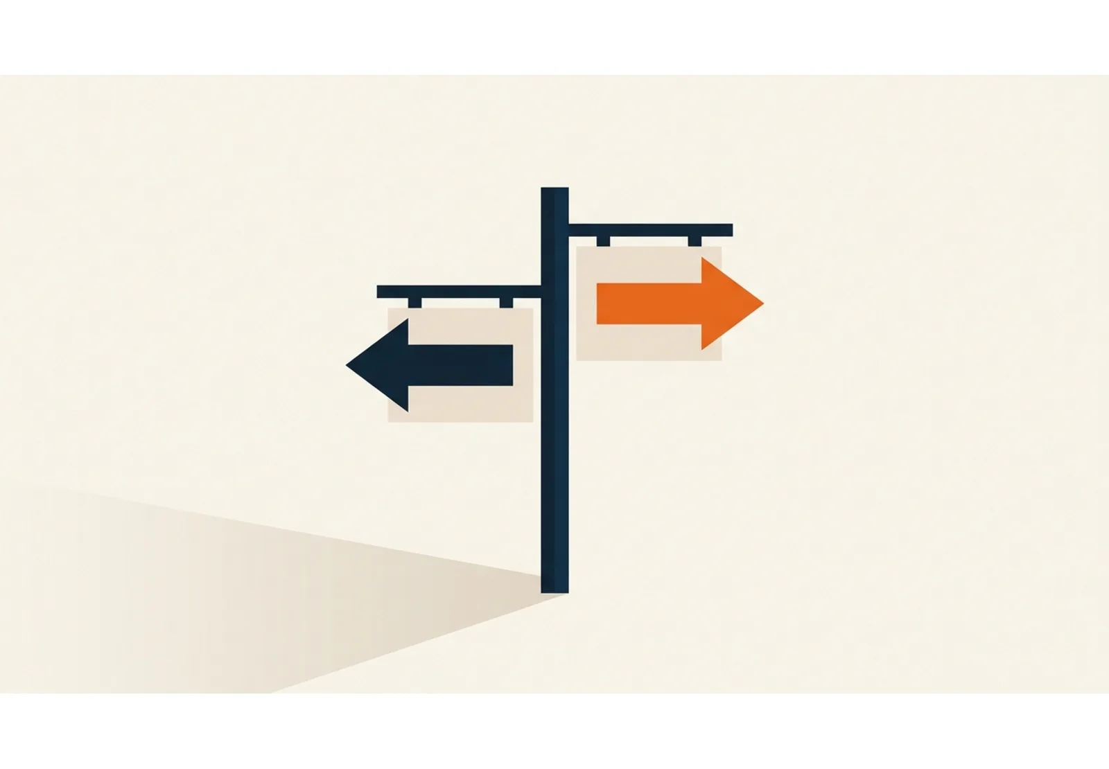 Illustration of a signpost with two arrows pointing in opposite directions, one of them highlighted in orange