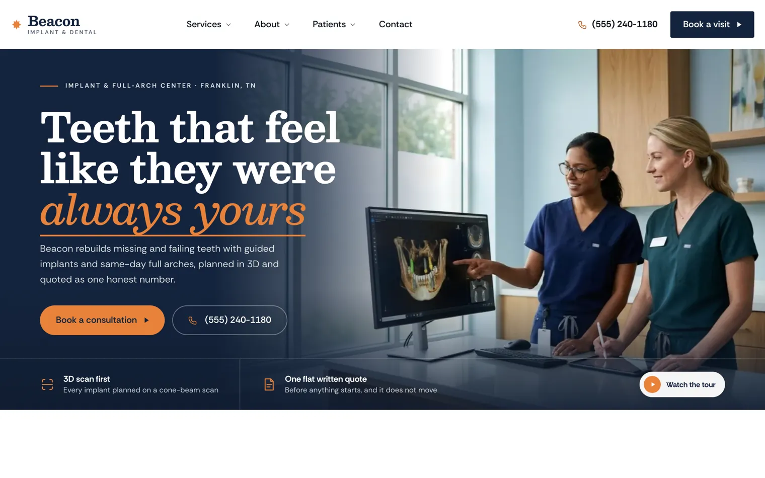 Beacon Implant and Dental, a implants and same day full arch website built by Ziwi