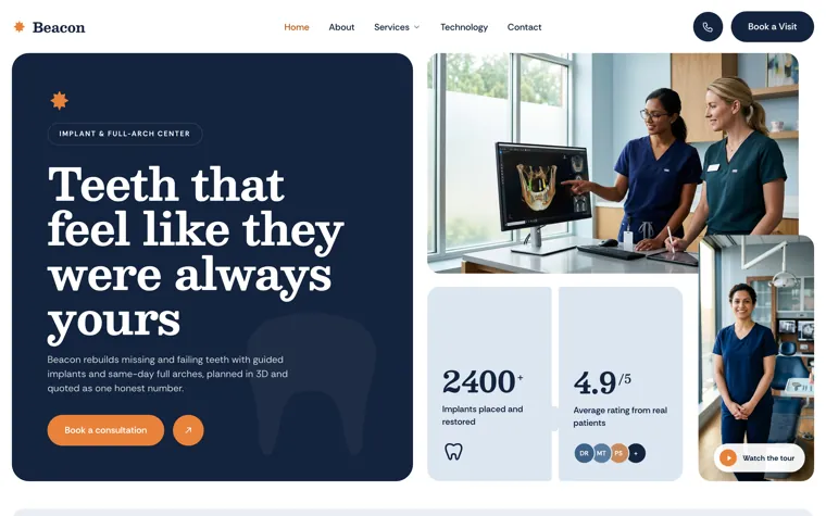 Beacon Implant and Dental, a implants and same day full arch website built by Ziwi