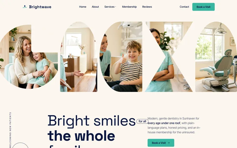 Brightwave Dental, a family and general dentistry website built by Ziwi