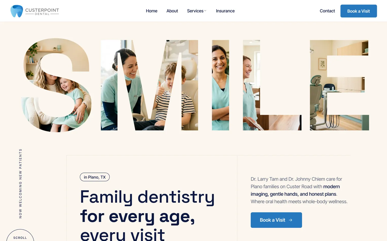 Custerpoint Dental, a family and cosmetic dentistry, plano website built by Ziwi