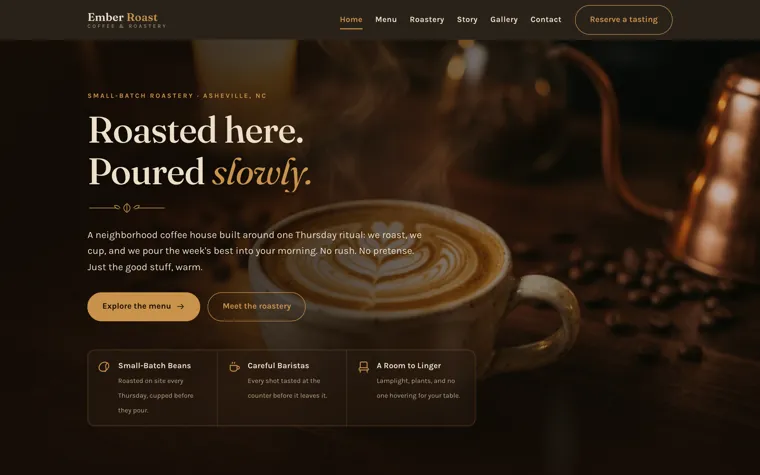 Ember Roast Coffee, a local retail website built by Ziwi