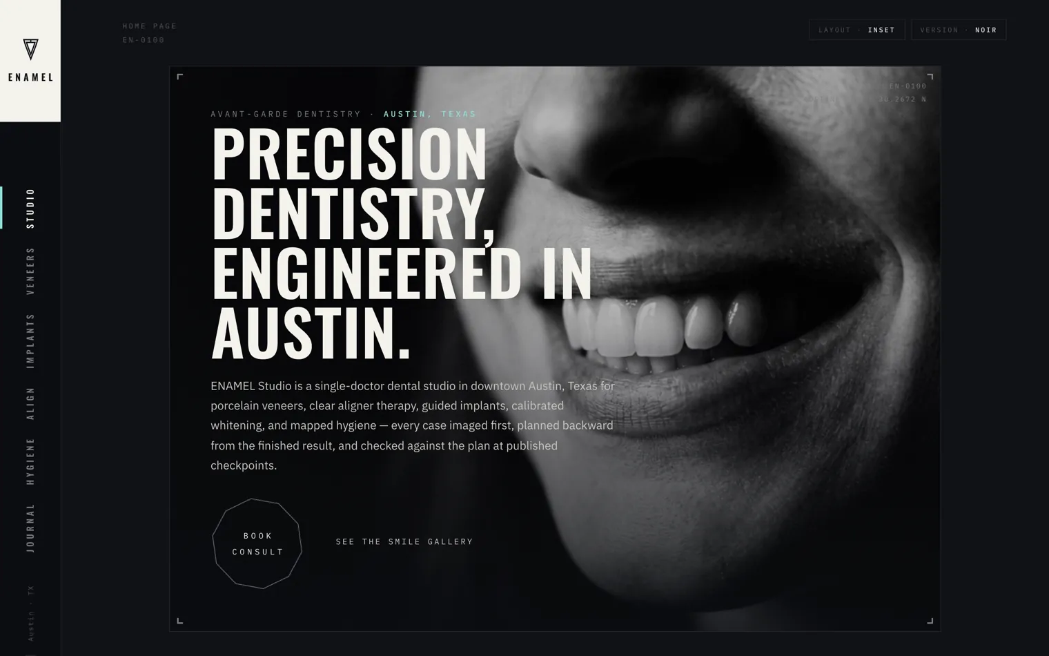 Enamel Studio, a single doctor studio website built by Ziwi