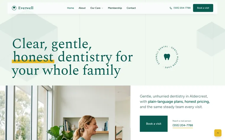 Everwell Dental, a general and cosmetic, whole family website built by Ziwi