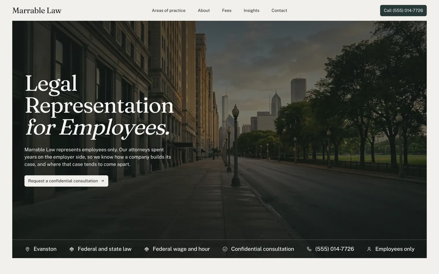 Marrable Law, a employee-side employment law website built by Ziwi