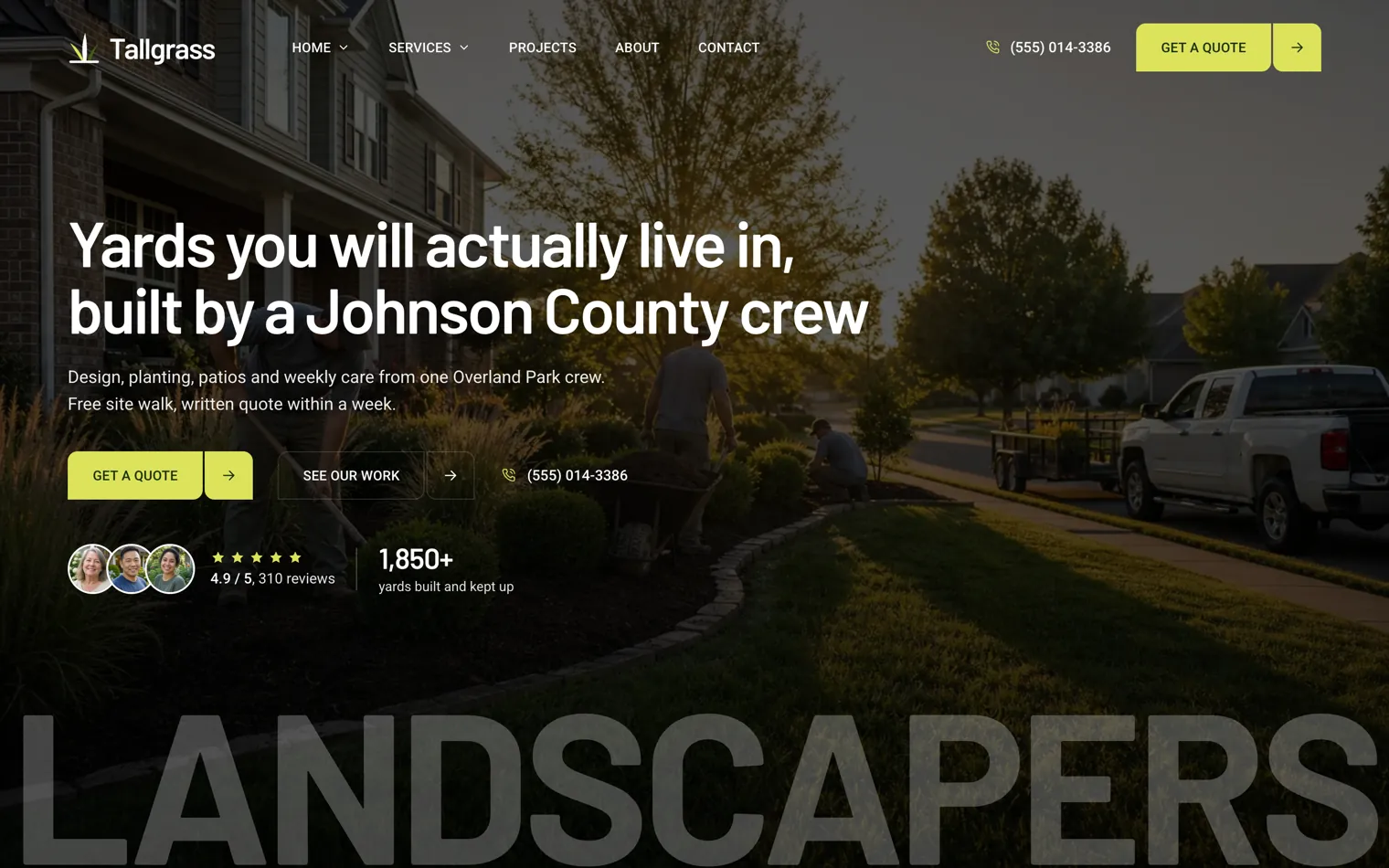 Tallgrass Landscape Co., a residential landscaping website built by Ziwi
