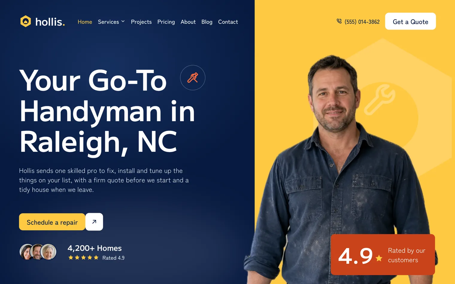 Hollis Handyman Co., a handyman and home repair website built by Ziwi