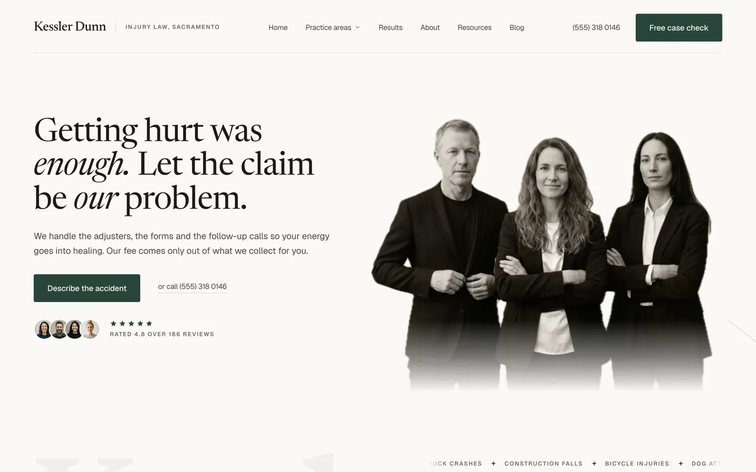 Kessler Dunn Injury Law, a personal injury firm, sacramento website built by Ziwi