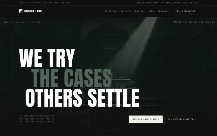 Garrick Hale Law, a corporate litigation website built by Ziwi