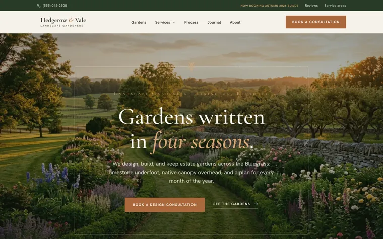 Hedgerow Vale, a landscaping website built by Ziwi
