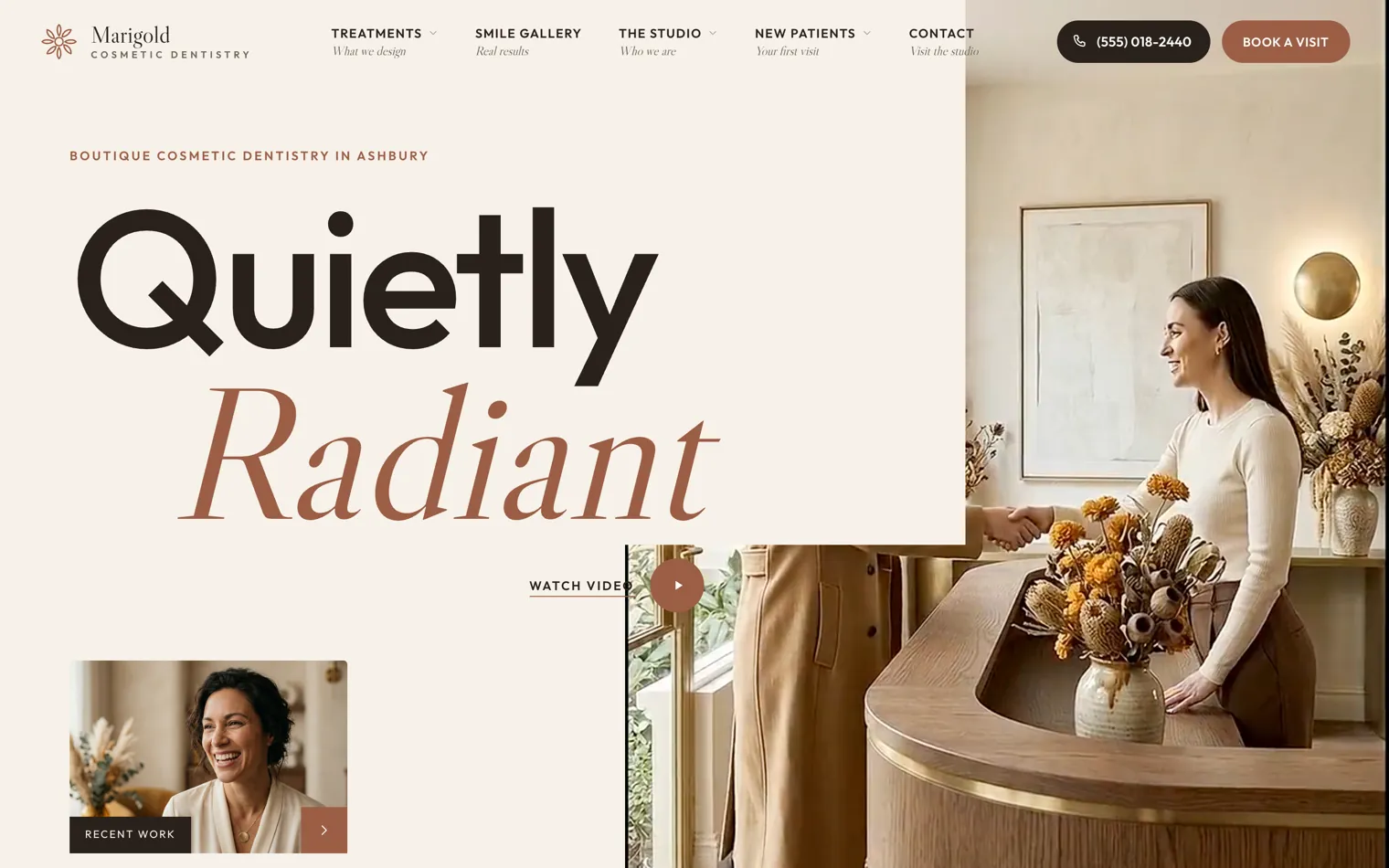 Marigold Dental Co., a boutique cosmetic studio website built by Ziwi
