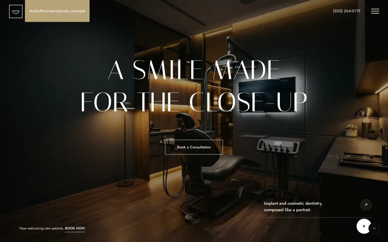 Noir Dental Studio, a dental website from the Ziwi design library