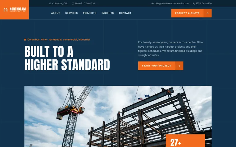 Northbeam Construction, a general contractor website built by Ziwi