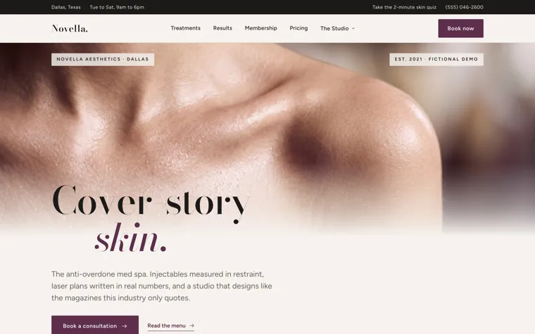 Novella Aesthetics, a med spa website built by Ziwi