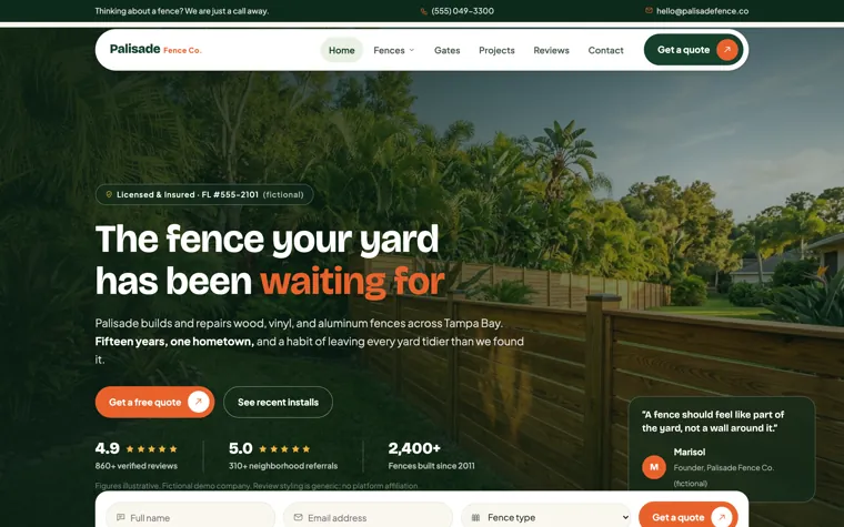Palisade Fence Co., a fencing website built by Ziwi