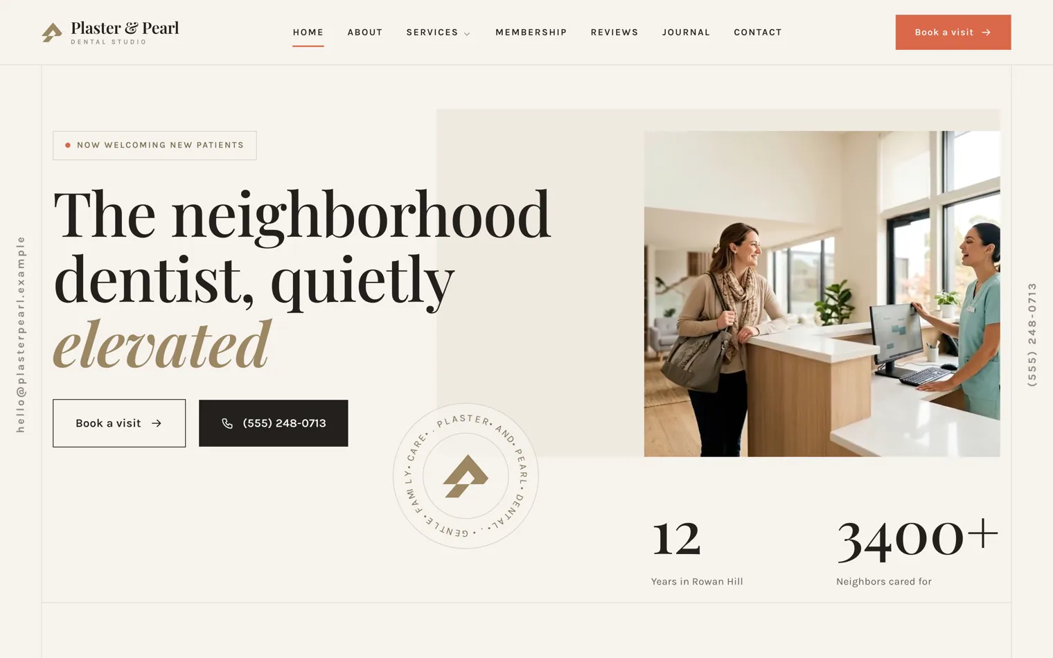 Plaster and Pearl Dental, a family and general dentistry website built by Ziwi