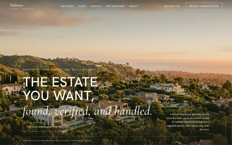 Solmara Estates, a luxury buyer advisory website built by Ziwi