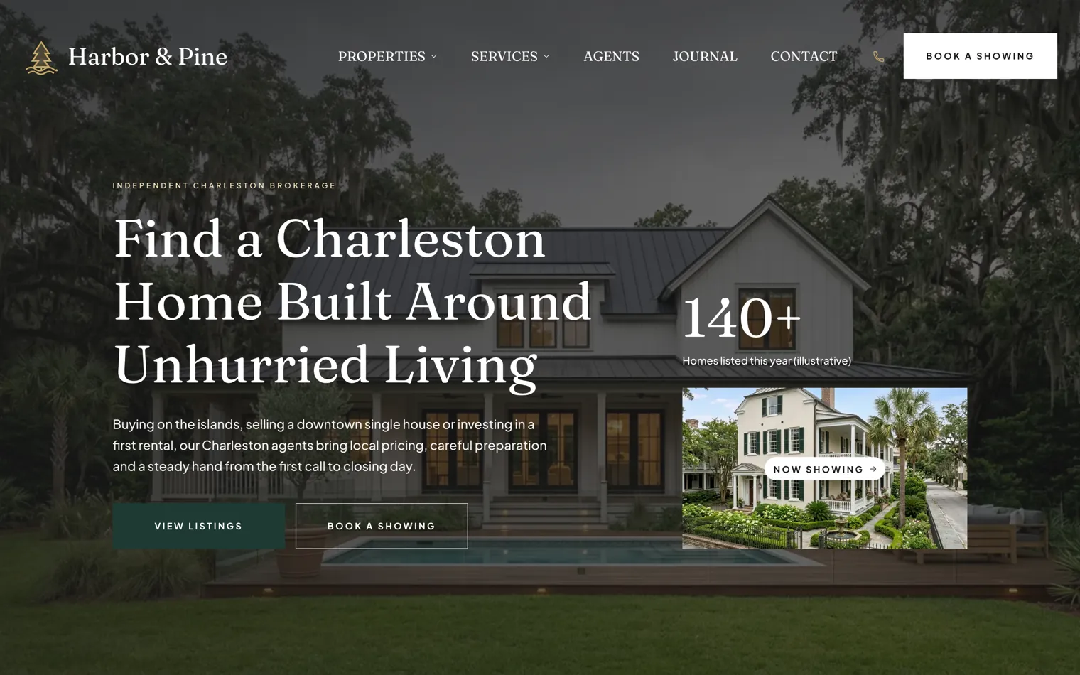 Harbor and Pine Realty, a boutique brokerage, charleston website built by Ziwi