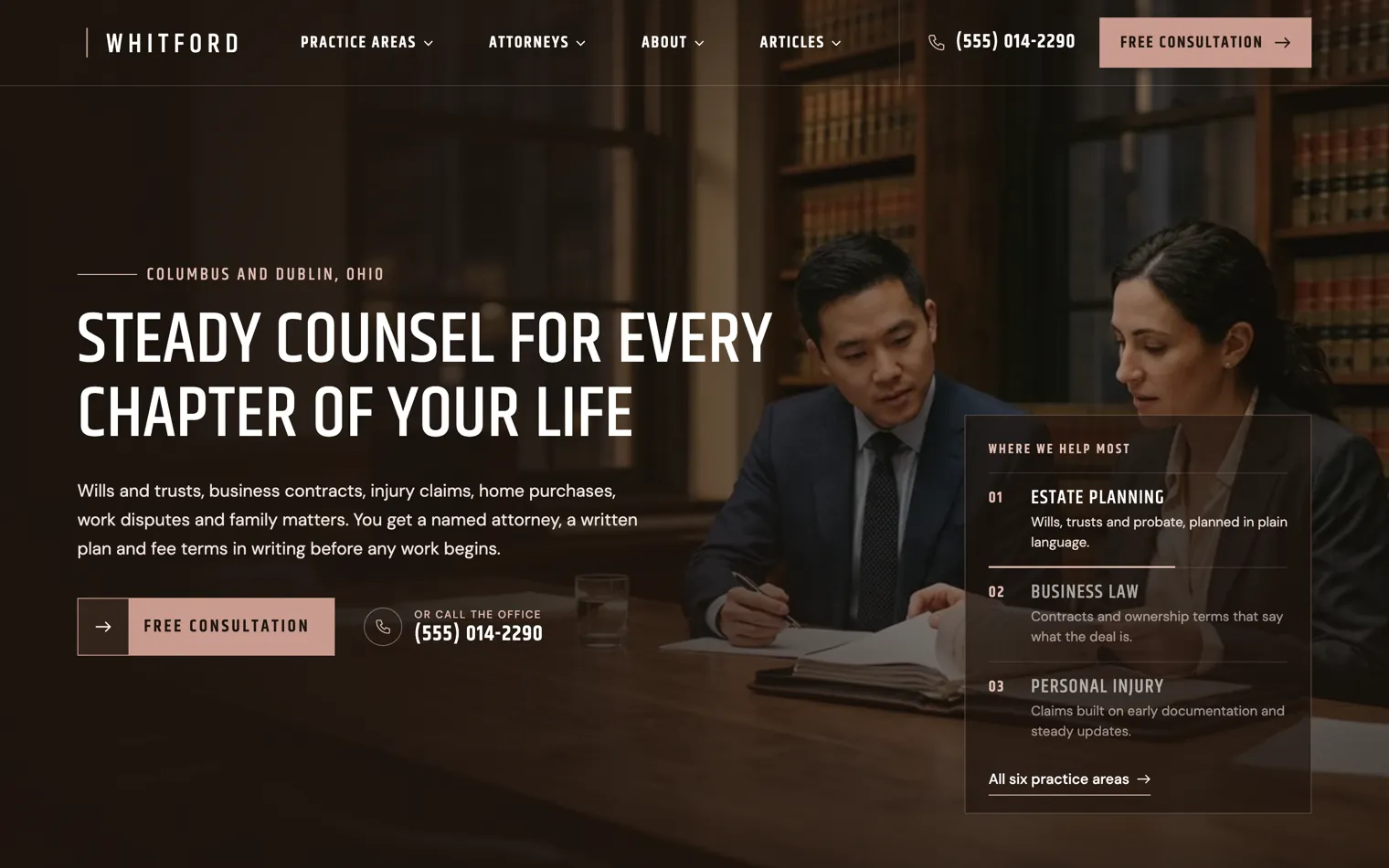Whitford Legal, a general practice law firm, columbus website built by Ziwi