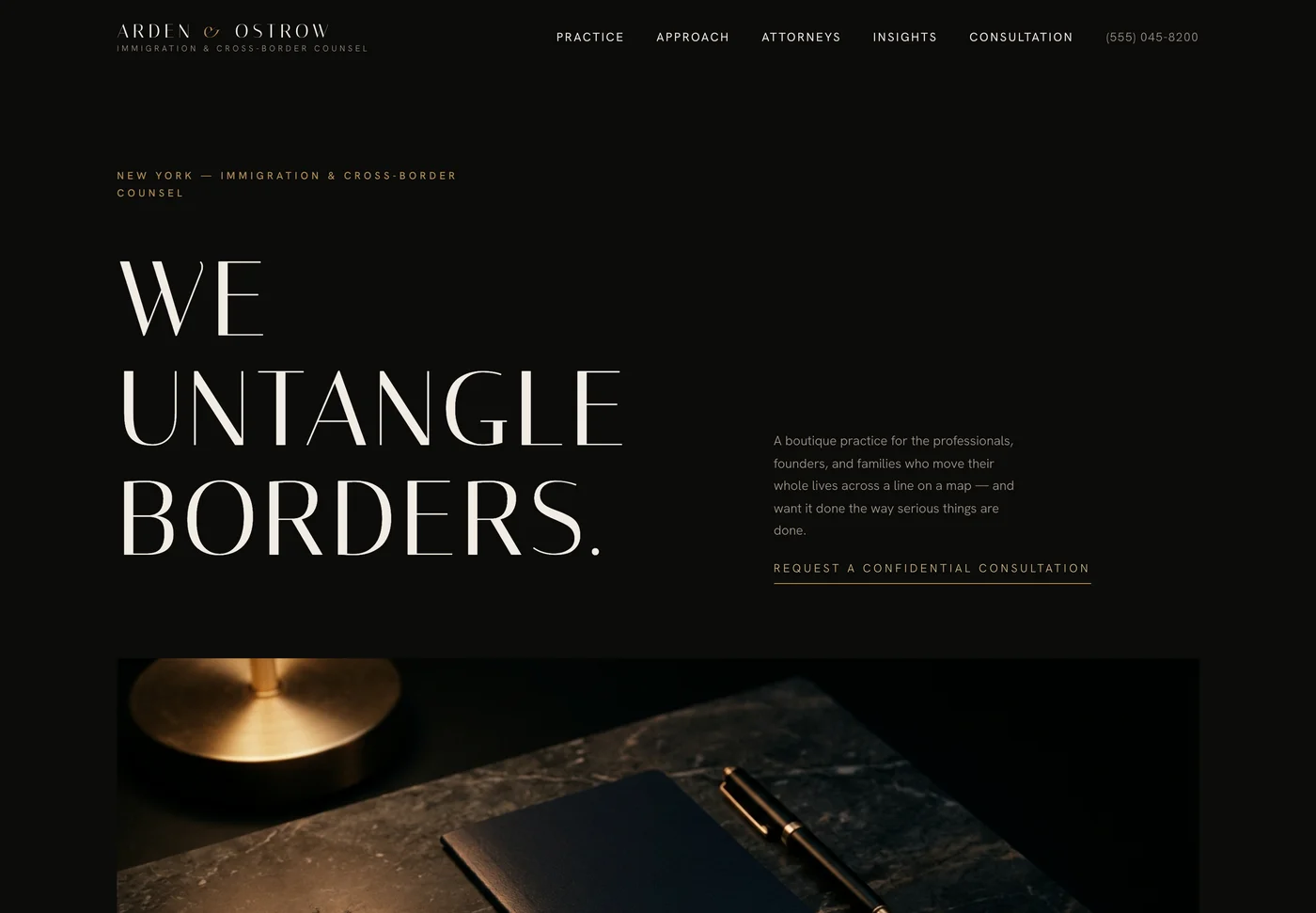 Arden and Ostrow, an immigration law website from the Ziwi design library