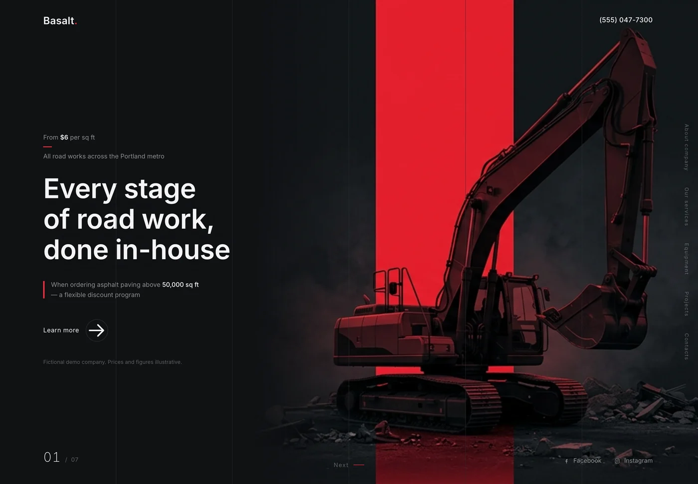 Basalt Paving Co., a paving contractor website from the Ziwi design library