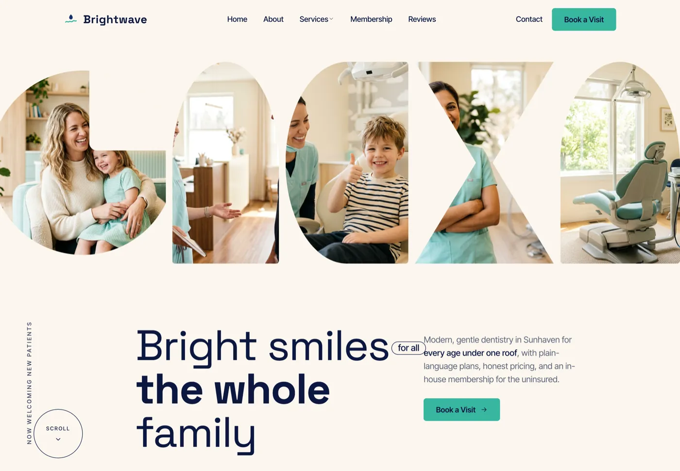 Brightwave Dental, a dental website from the Ziwi design library