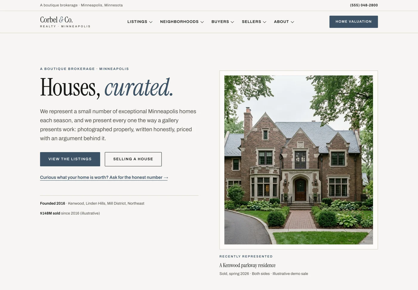 Corbel Realty, a real estate website from the Ziwi design library