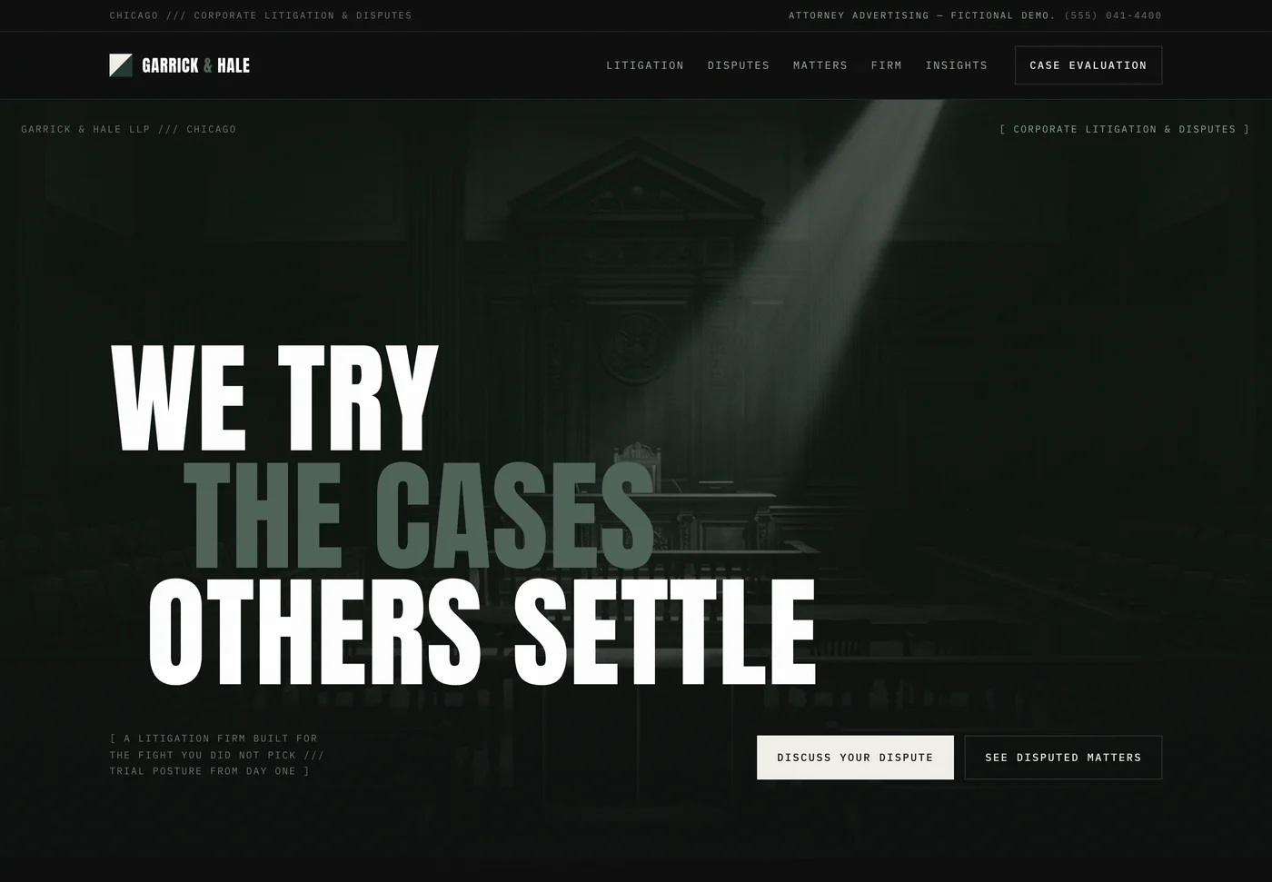 Garrick Hale Law, a law firm website from the Ziwi design library