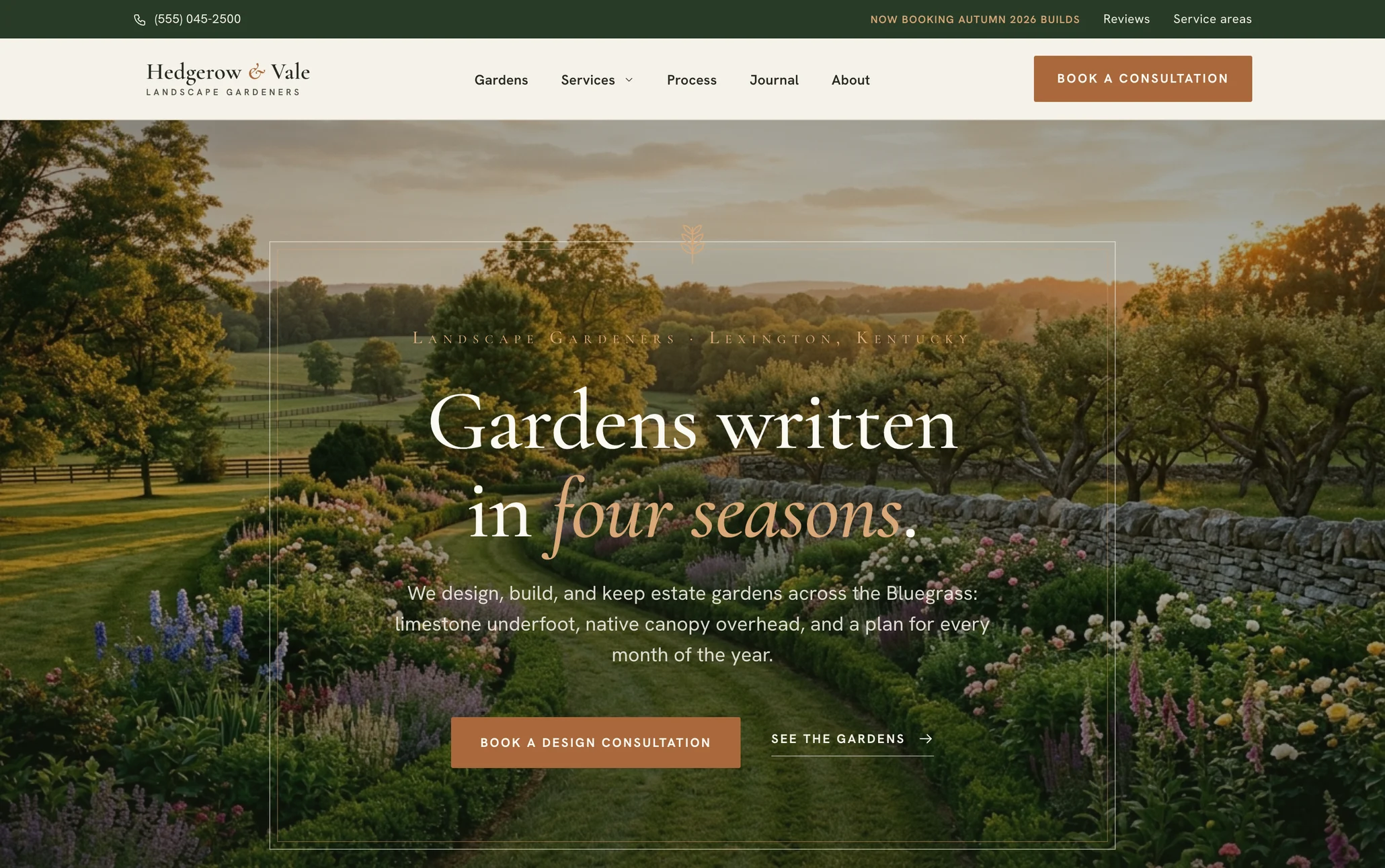 Hedgerow Vale, a landscaping website from the Ziwi design library