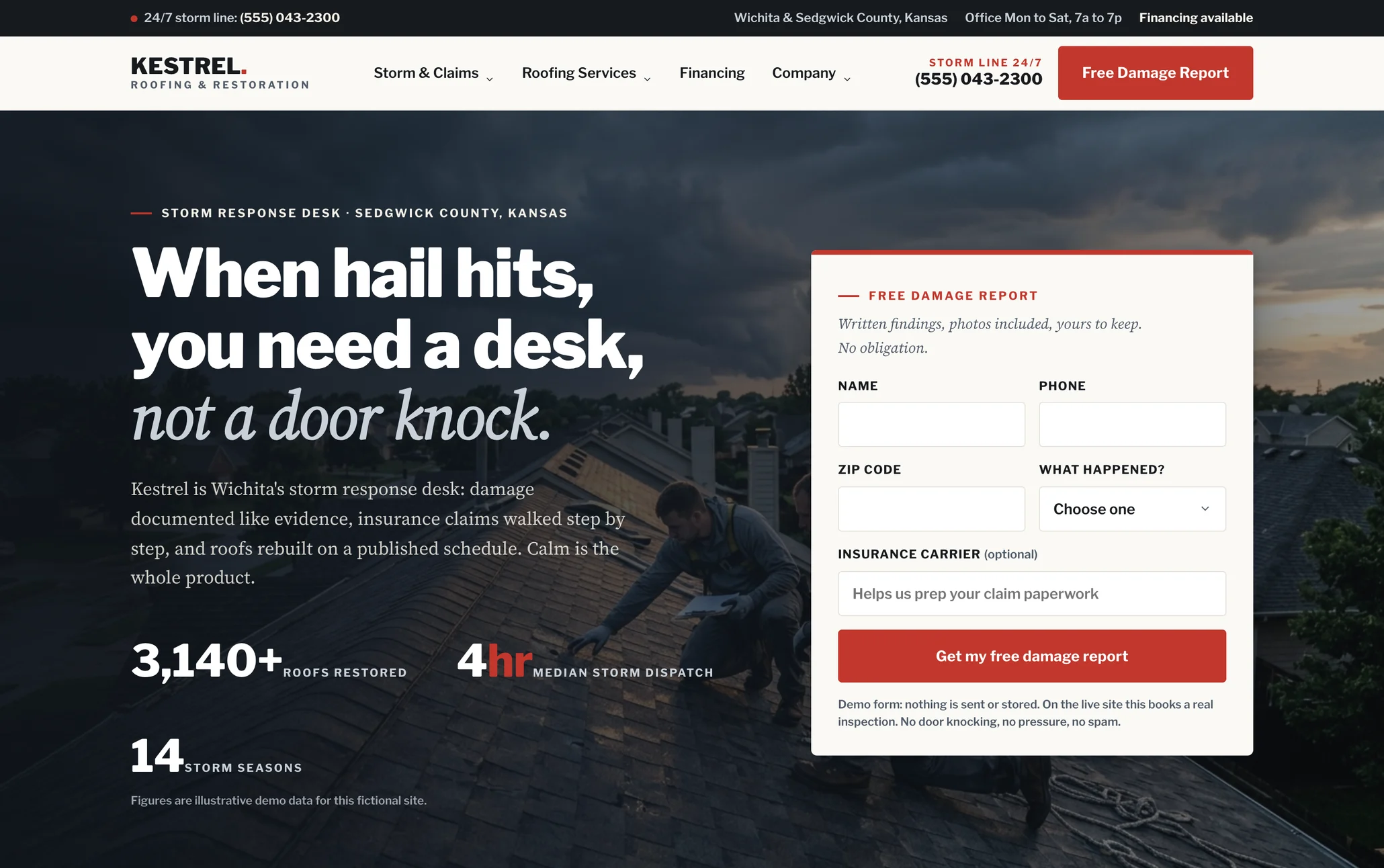 Kestrel Roofing, a roofing website from the Ziwi design library