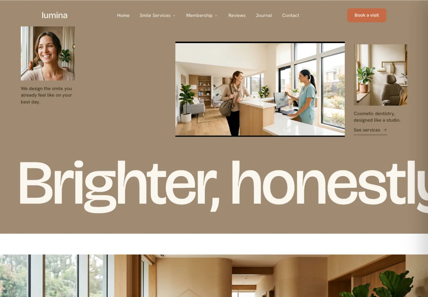 Lumina Smile Studio, a cosmetic dentistry website from the Ziwi design library