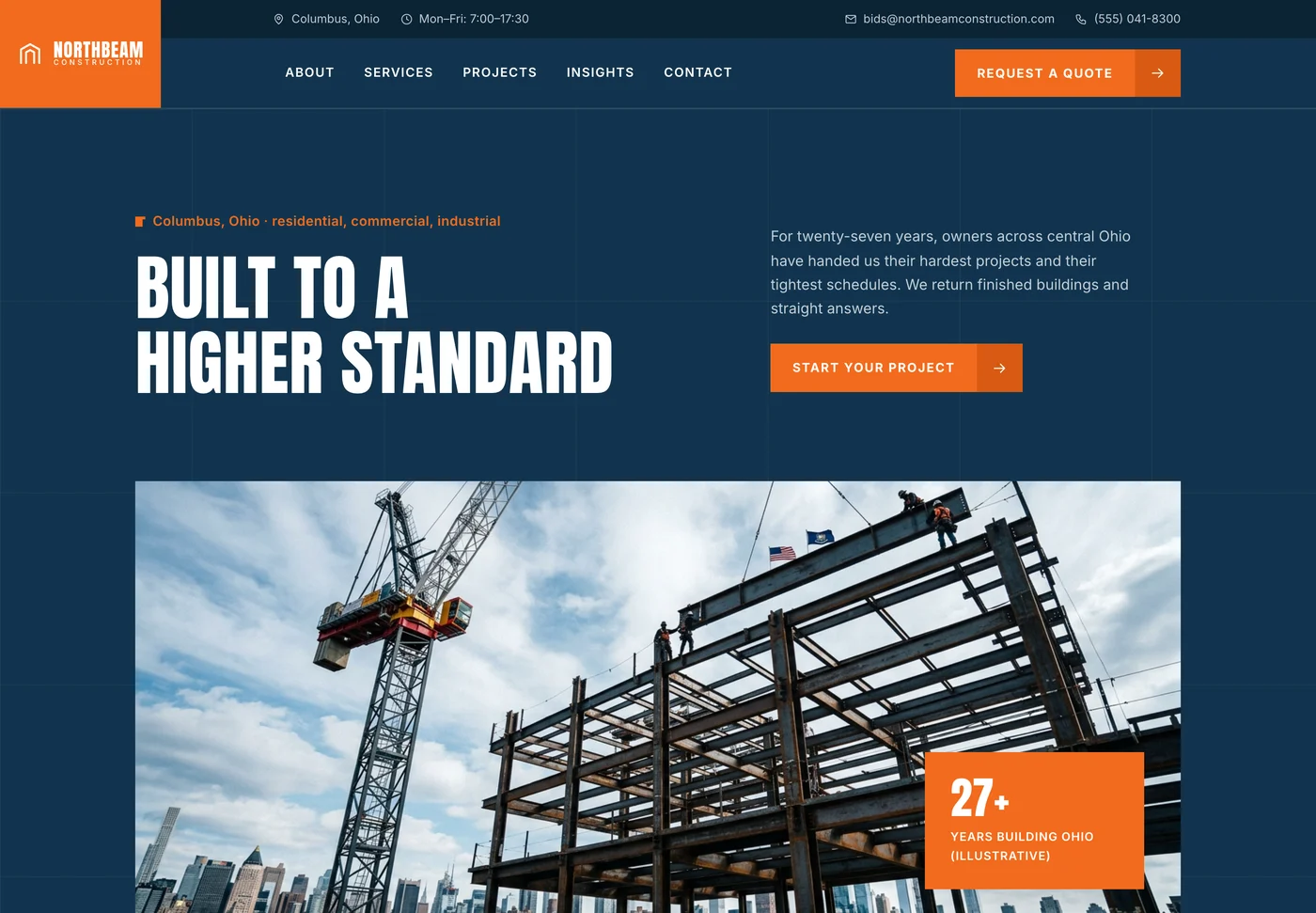 Northbeam Construction, a general contractor website from the Ziwi design library